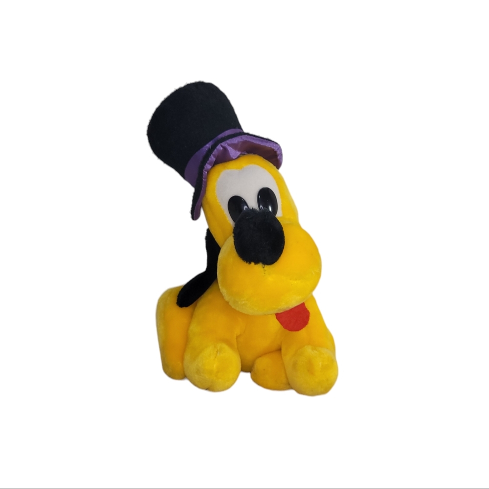 Vintage 1987 Pluto Plush Walt Disney World Disneyland Top Hat Bow Tie 12" H